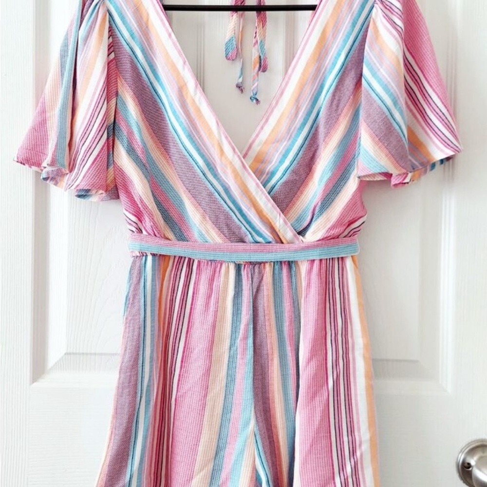 Blue Rain Francesca’s Women’s Striped Multicolor Romper Size Small